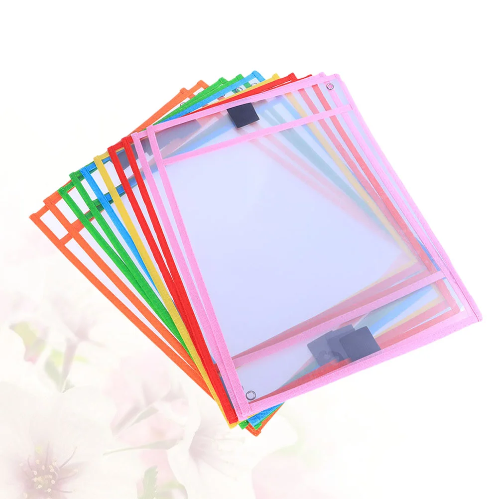 재사용 가능한 건식 지우기 포켓 모듬 색상 문구, 사무실 학교용 펜 케이스, PVC 투명 쓰기 및 닦기