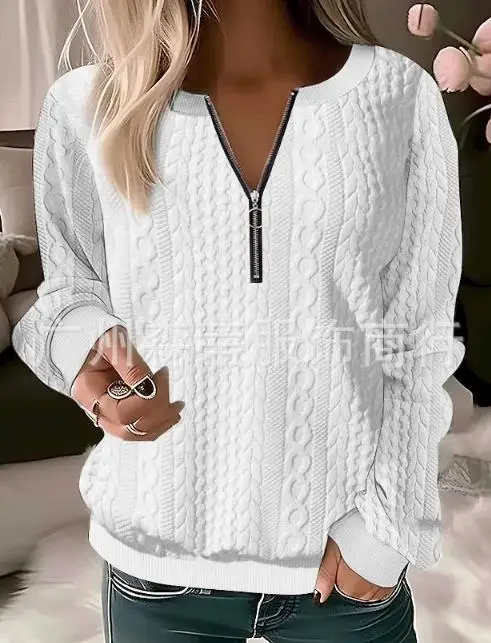 

Sweatshirt for Women 2023 Autumn/spring Wheat Textured Round Neck Casual Zipper Design Long Sleeve Pullover Fashion Clothing