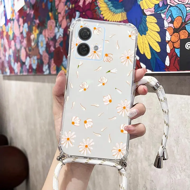 Fresh Flower Transparent Crossbody Lanyard Phone Case Cover