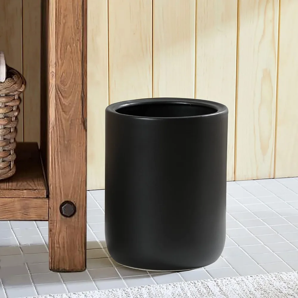 Bathroom Wastebasket - Ceramic Decorative Trash Can (Black Marble Look)…