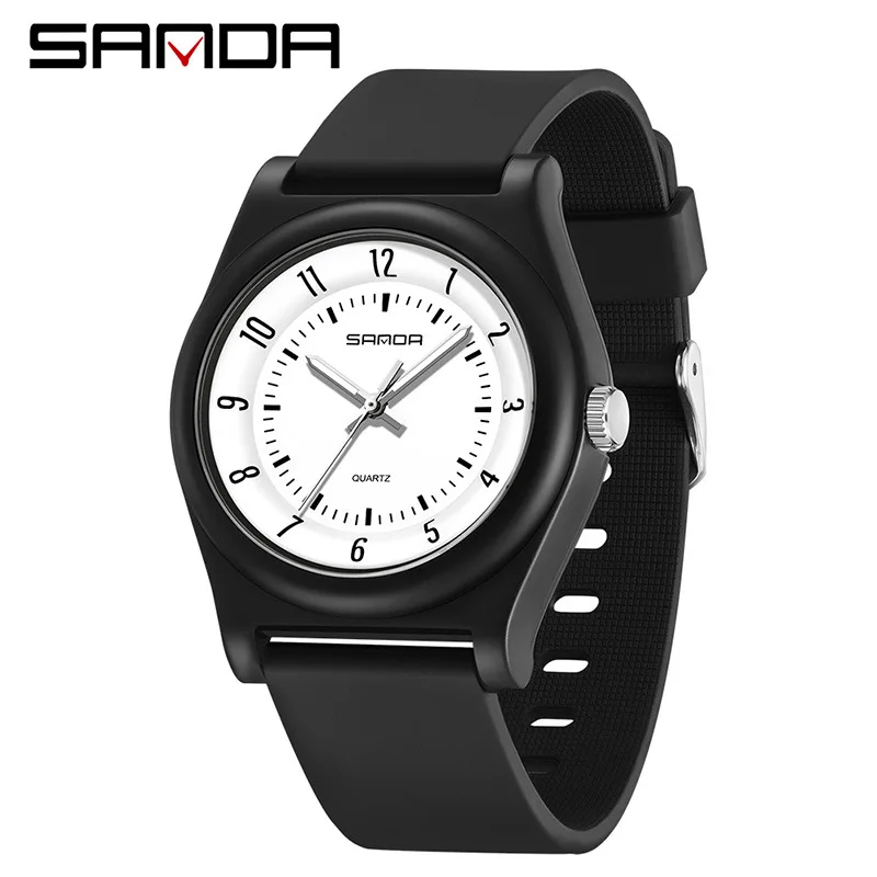 SANDA 6219 Quartz Student Watch Simple Fashion Black Purple Pink Analog Display Silicone Strap Wristwatch for Boy and Girl 6