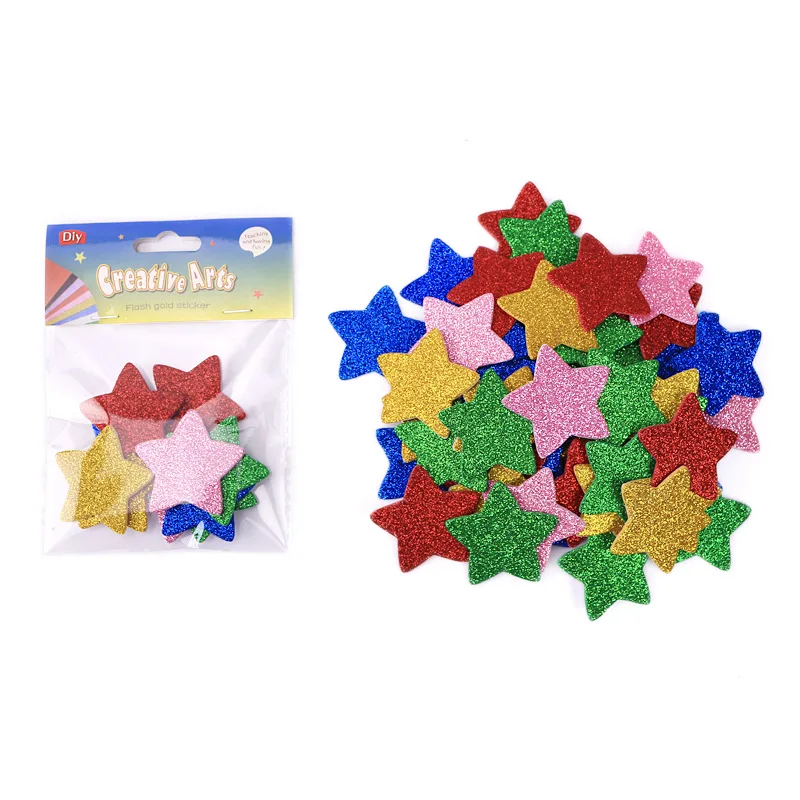 210pcs/lot Multicolor Glitter Foam Star Shape EVA Stickers Christmas Party  Kids Room Decoration Kindergarten Crafts Handmade Toy