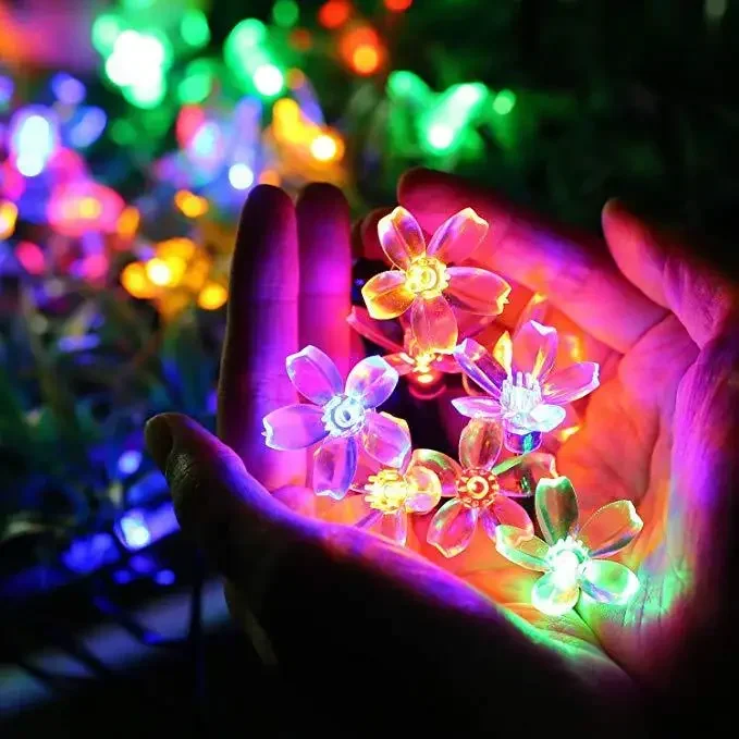 Solar String Lights LED Outdoor Waterproof Festival Garden Decorative Lights Lotus Cherry Blossom Lights Solar Star Light String