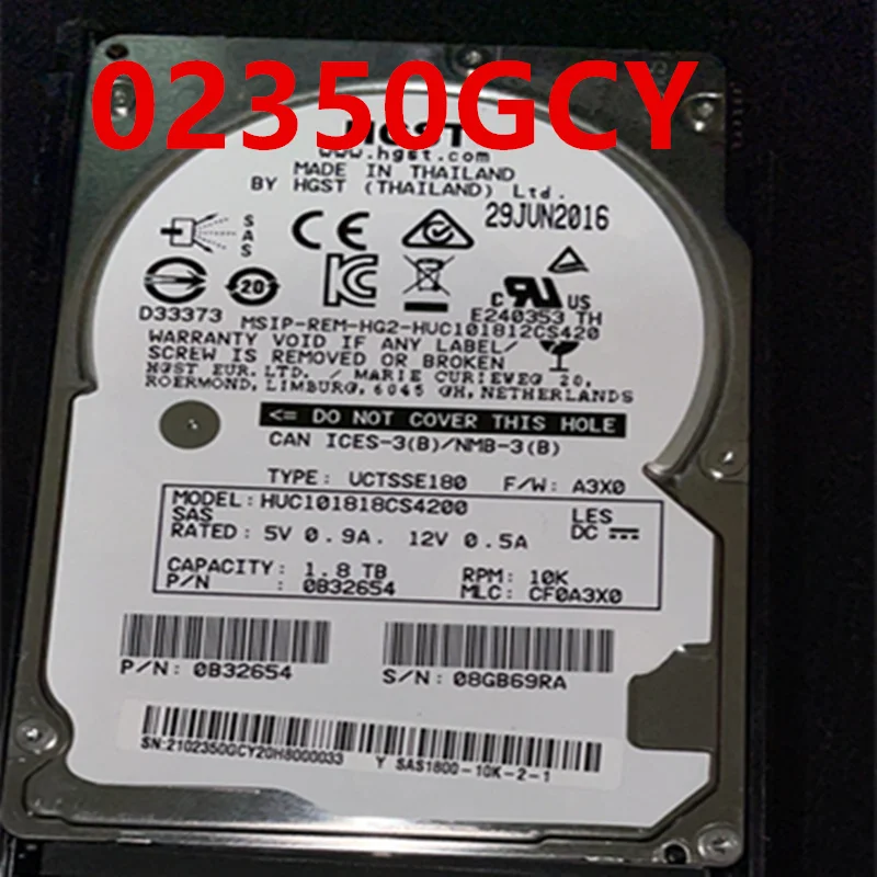새로운 오리지널 하드 디스크, 화웨이 S5800V3 S5500V3 S5300V3 1.8TB 2.5 &128MB SAS 10000RPM 02350GCY