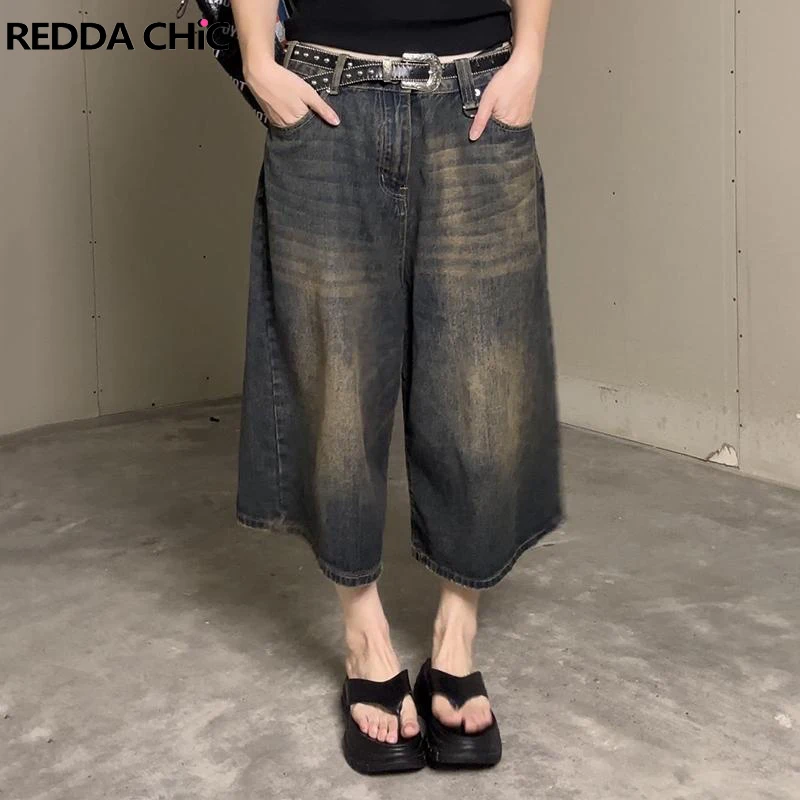 REDDACHiC Low Rise Men Women Cropped Jeans Baggy Jorts Vintage Washed Denim Shorts Wide Leg Pants Summer Unisex Ladies Trousers y2k low rise flared jeans women s casual vintage skinny low waist bell bottom boyfriend jeans pants ladies denim trousers