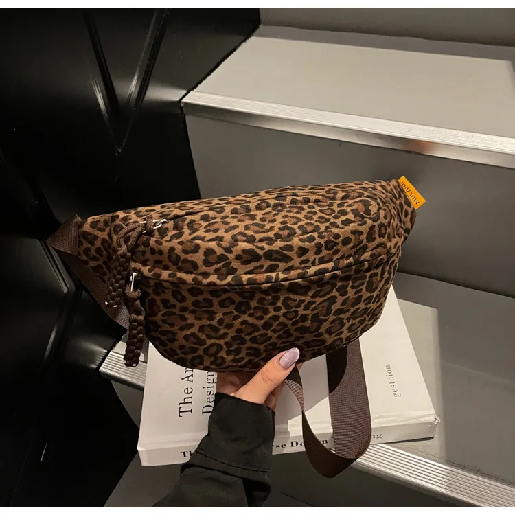 Women's Leopard Print Chest Bag, Autumn/Winter Fashion Crossbody Bag, Trendy Sporty Multifunctional Waist Bag Waist Packs bolsa