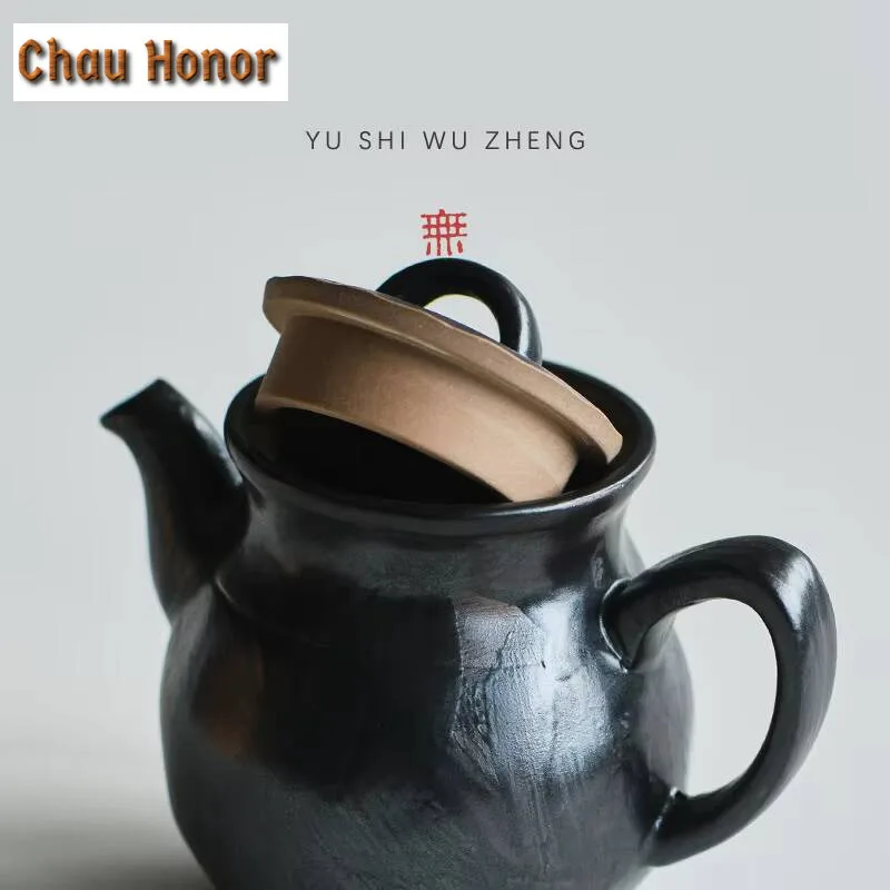 140ml Japanese Black Lacquer Teapot Handmade Coarse Pottery Retro Pot Tea Soaking Kettle Chinese Tea Cafes Equipment Decoration