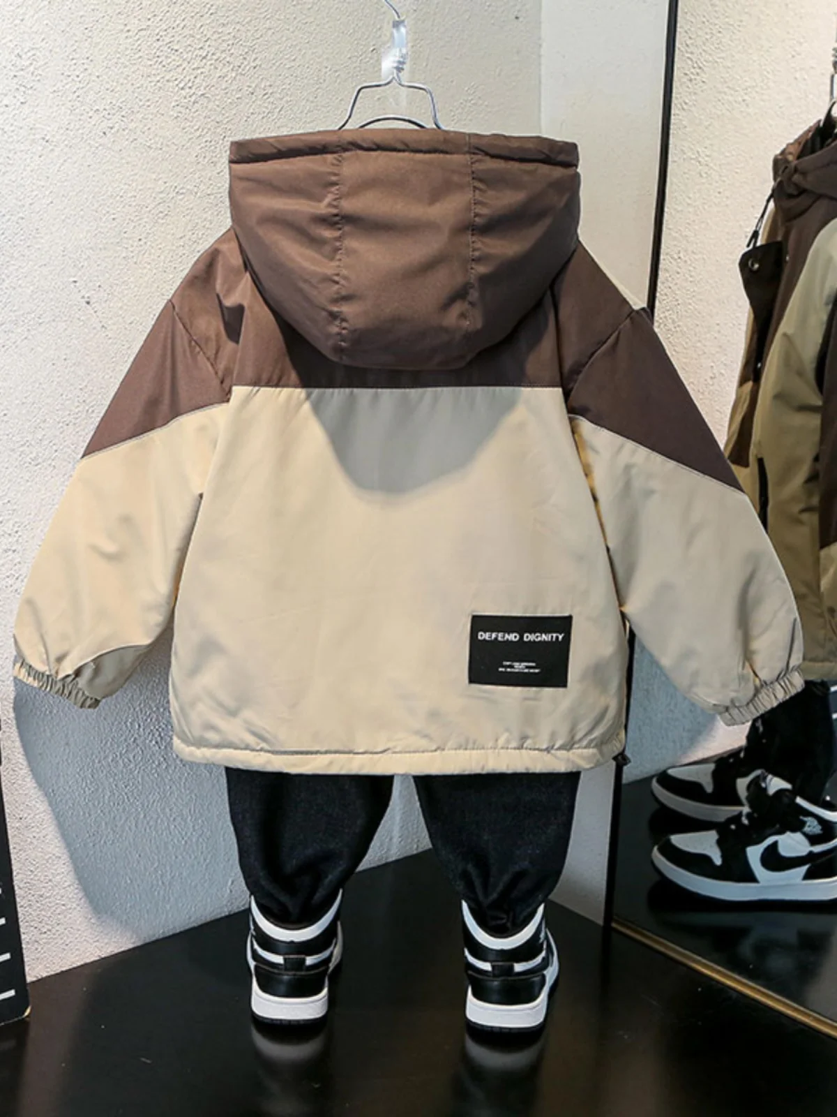 Autumn Winter Children Jacket For Boys Hooded Plus Velvet Thicken Warm Teenage Boy Outerwear Coat Childrens Autumn Top E32