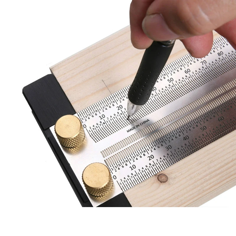 

Stainless Steel High-Precision Scale Ruler T-Type Hole Ruler Woodworking Scribing Mark Line Gauge Carpenter Measuring Tool