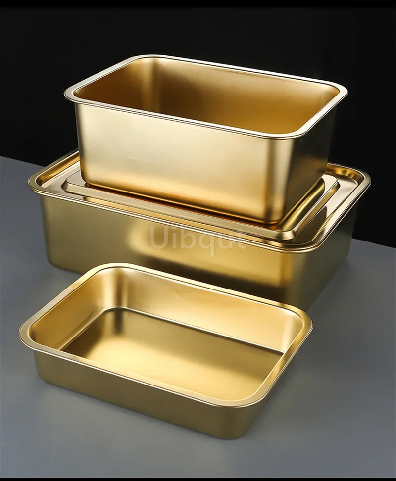 Gold golden 304 stainless steel plate Storage tray rectangular square oven basin baking pot dish deep bbq cafeteria soup bowl