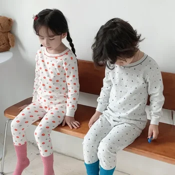 Kids Pajama Set Pure Cotton Cartoon Floral Boys Sleepwear Girls Loungewear Suit Children Sleep Set 1-6Y Soft Sleepwear Outfit 6