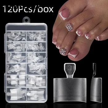 120 Pcs/box Fake Toe Nail Tips Frosted Half Cover Toenail For Pedicure Square Press On Toenails For Women Nail Salons DIY 1