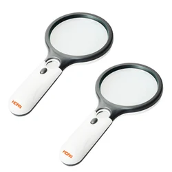 White Handheld 45X Magnifying Glass with LED Illumination for Reading and Jewelry Loupe Tasks (2PCS)