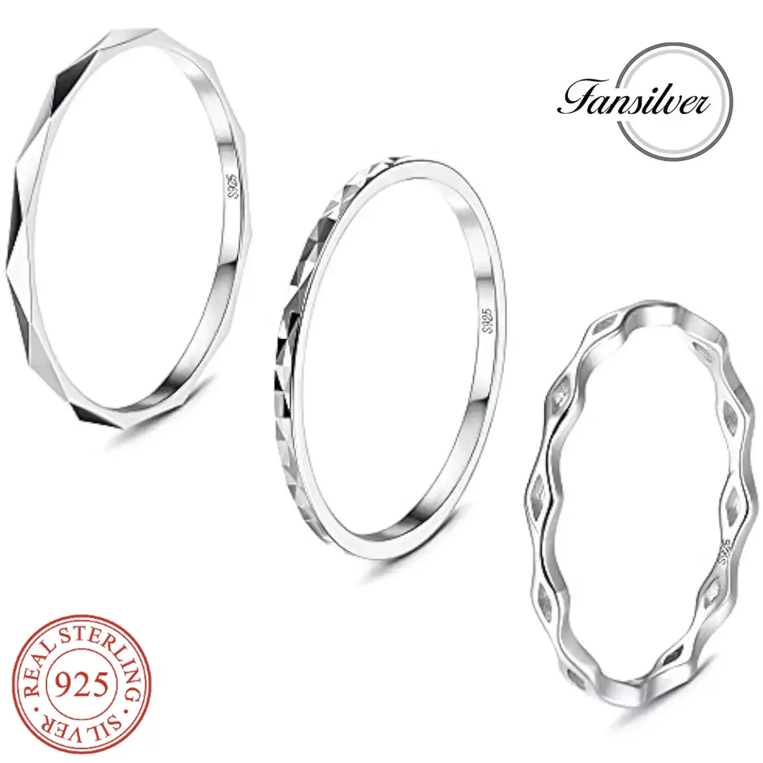 Fansilver S925 anelli in argento Sterling per donna uomo 18 carati placcato oro bianco fascia Knuckle anelli impilabili anello Vintage elegante fascia