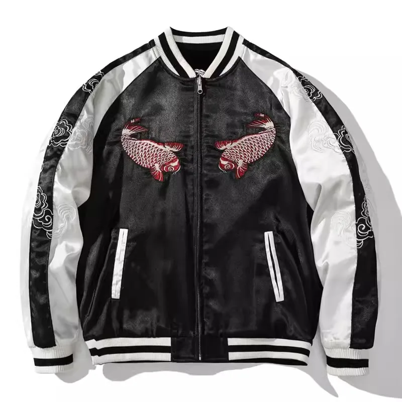 FR2 embroidery jacket スカジャン MQMYJSP Crane Full Embroidery Jacket Men Spring Long Sleeve