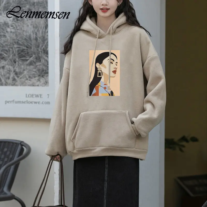 

Lenmemsen Aesthetic Graphic Printed Sweatshirt Women Autumn Soft Fleece Long Sleeve Sweatshirt Female Trendy Cotton Loose Top