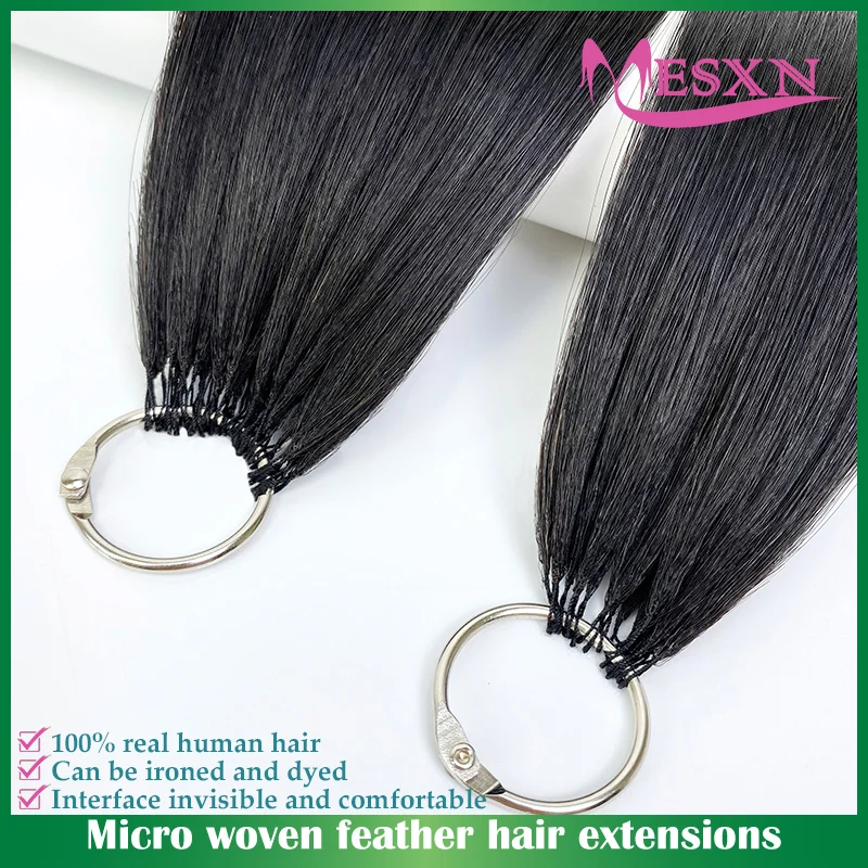 MESXN third Feather hair extensions 100% Human Hair Real Natural Hair Comfortable and Invisible  16"-26"  Brown Blonde 613 color