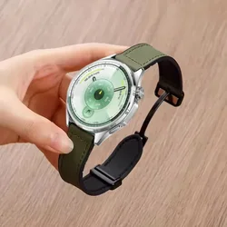 Sleek Silicone & Leather Hybrid Watch Strap with Magnetic Buckle - 22mm/20mm - Width 20mm (Green)