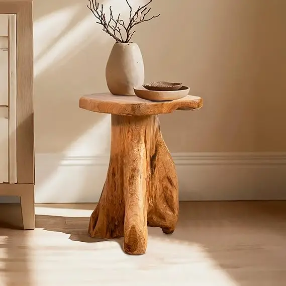 Cedar Roots Live Edge Tree Stump Side Table 14"x13"x18"H Rustic Wood Plant Stand Farmhouse Solid Natural Wooden Accent Coffee En