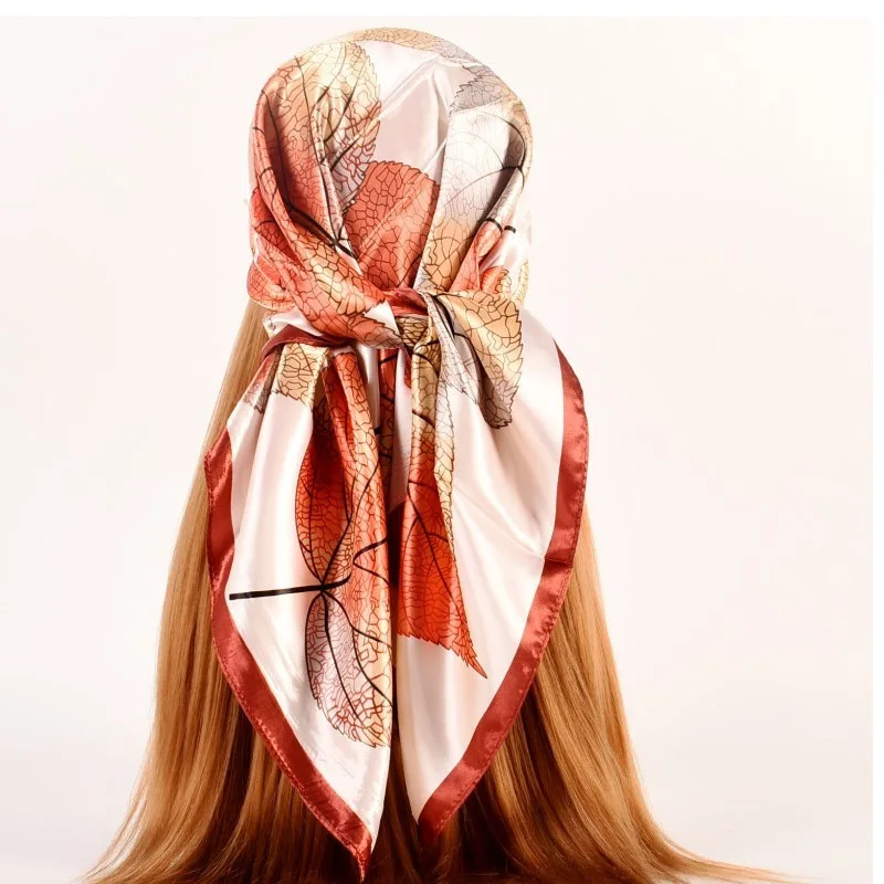90x90cm Women Silk Scarf Small Satin Square Print Wrap Foulard Femme Handkerchief Bandana Neck Hair Skinny Tie Scarves Shawl 4