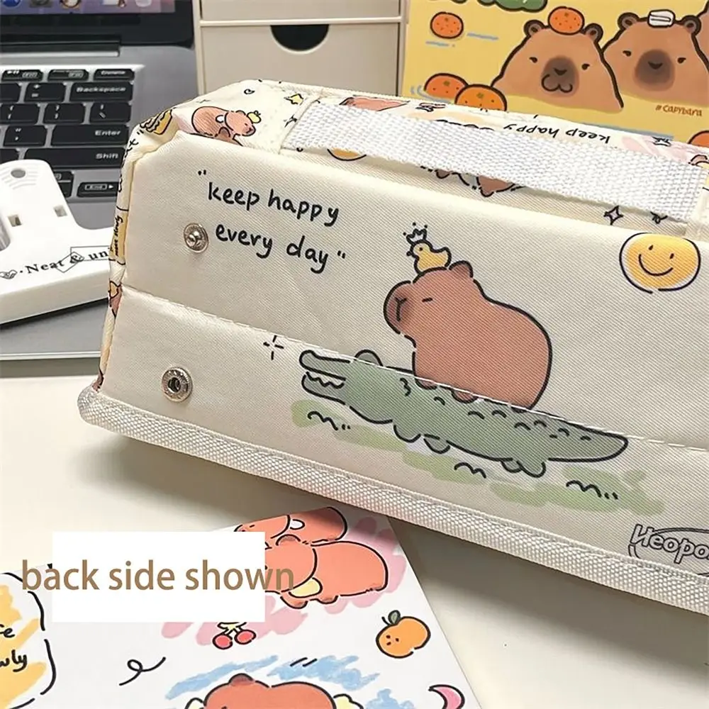 캔버스 필통, 귀여운 대용량 카피바라 펜 가방, 지퍼 높은 외관 문구 보관 파우치, 사무실 학교 용품