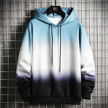 Alternative view of New Men Hoodies Harajuku 2022 Spring Men's Casual Sweatshirts Hip Hop Streetwear Male Hooded Pullover Tops Gradient Patchwork