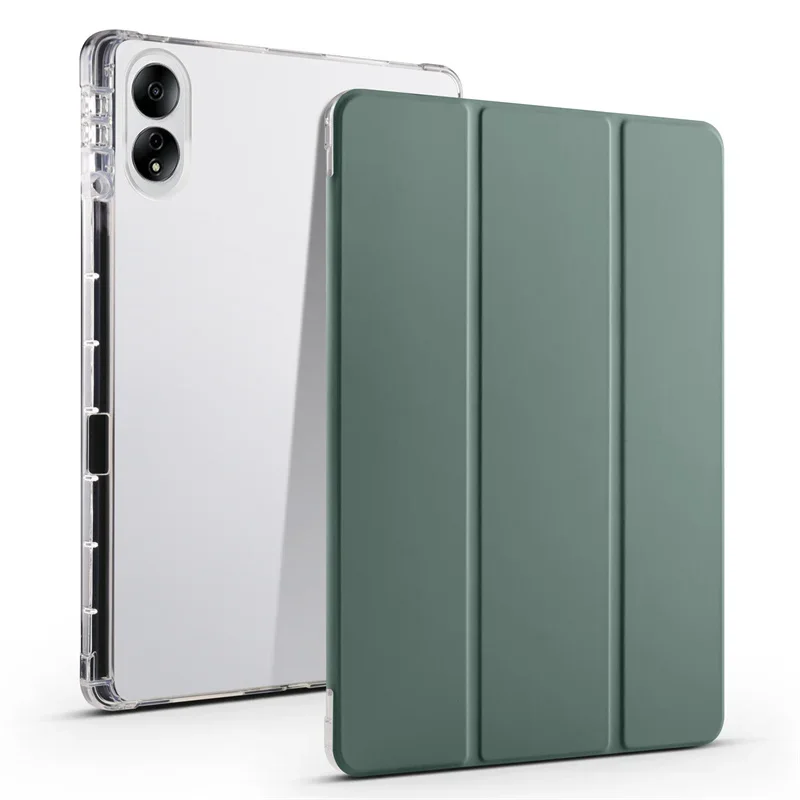 Clear Tablet Case with Pencil Holder and PU Leather Flip Stand, Soft TPU Back Cover