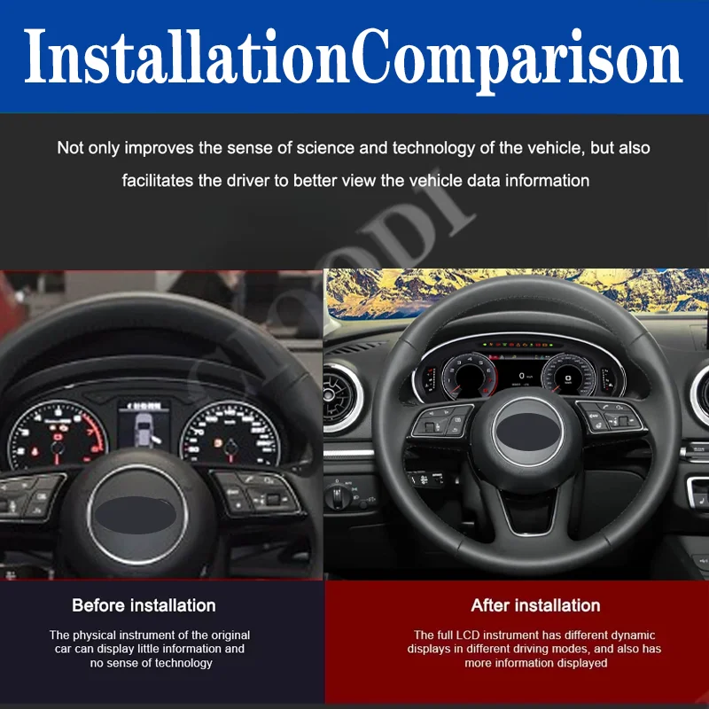 Panel de instrumentos digital LCD de 10,25" para Audi A3 2014-2020. Pantalla de odómetro, velocímetro, cuadro de instrumentos virtual y compatibilidad con CarPlay. 3