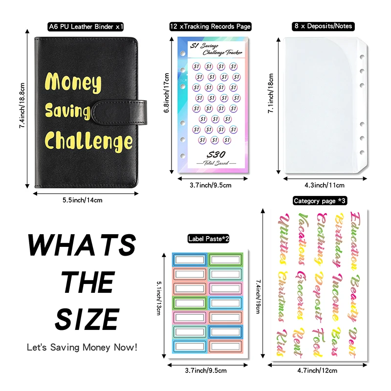Envelope Savings Challenge A6 Loose-Leaf Binder Budget Binder Cash Envelopes Money Organizer System