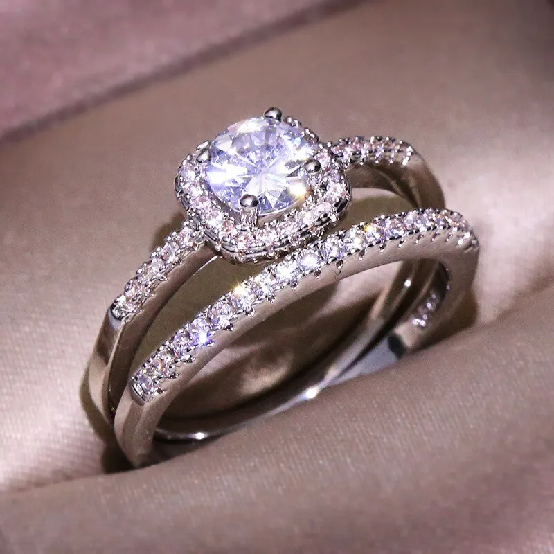 Crystal Rings Zircon Rings Stone Rings Fashion Rings Wedding Rings Fashion Ring Finger Rings Metal Rings 2pcs Luxury Geometric Big Clear AAA CZ Cubic Zirconia Decor Silver Color Ring For Women Multipack Wedding Jewelry Gift