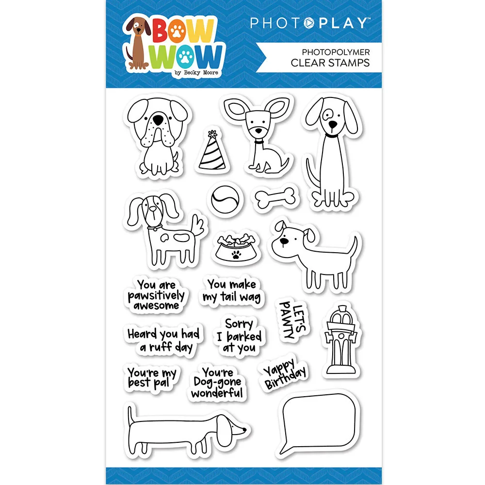 Nuovo 2022 Bow Wow Simpatico Cane Timbri Trasparenti Set Scrapbooking Taglio Muore Happy Day Sfondo Cornici Carta Craft Album