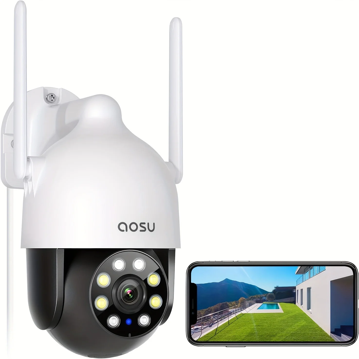 

2K Security Cameras Outdoor/Home, 360°Pan-Tilt View Timed Cruise 2.4G WiFi Security Camera with Motion Tracking, Spotlight & Si