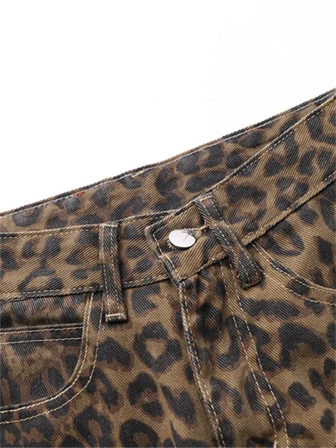 Jean imprimé léopard pour femmes, taille haute, mode rétro Y2k, pantalon en Denim, Hip Hop, jambes droites et larges, Baggy 3