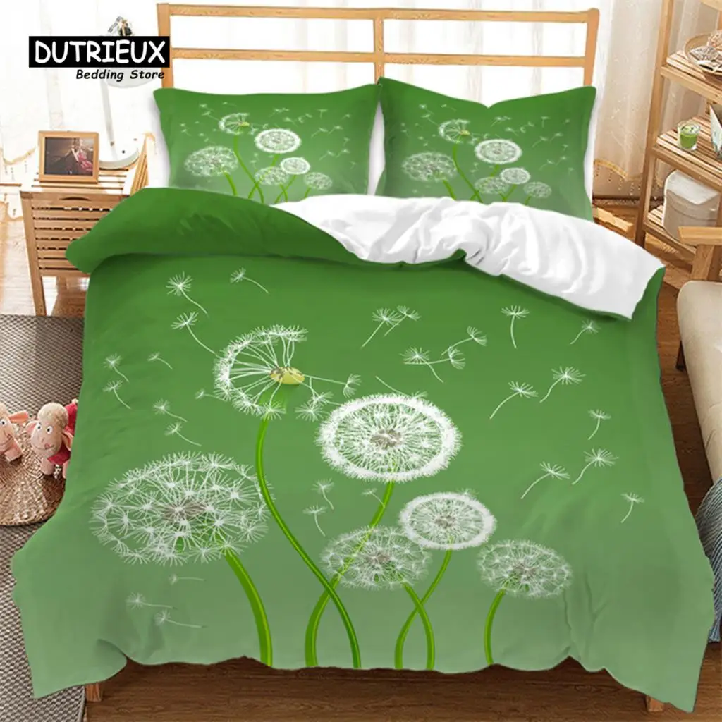 

Dandelion Duvet Cover Set Spring Green Branch Garden Leaves Bedding Set Microfiber Botanical Comforter Cover King Bedroom Decor