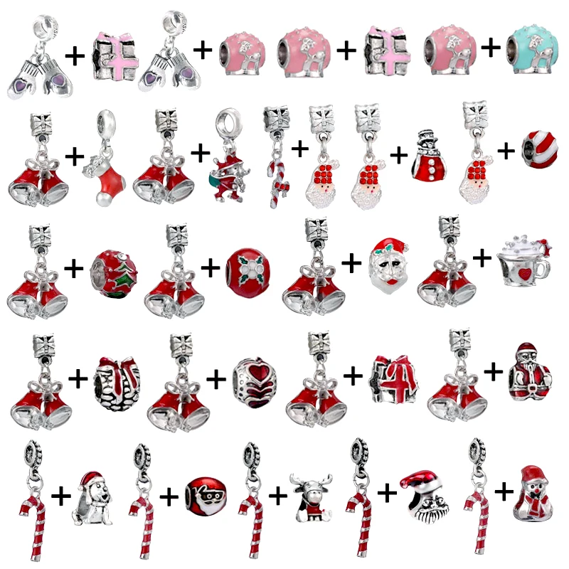 

2Pcs/Lot 45 Styles Elk & Red Christmas Bells Bead Pendants DIY European Style Xmas Charm Bracelet For Women Fashion Jewelry Gift