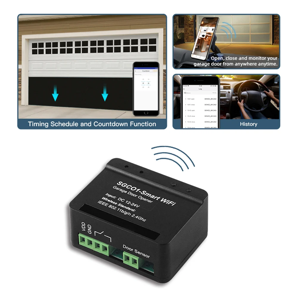 Universal SGC01 12-24V Smart Garage Door Opener Remote Wifi Receiver Swing Sliding Gate Operator Smart Things No Hub Needed