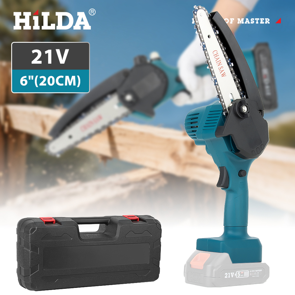 HILDA 21V Electric Chain Saw Handheld Portable Chainsaw Tree Wood Cutter Pruning Garden Power Tool For Makita 18V Battery