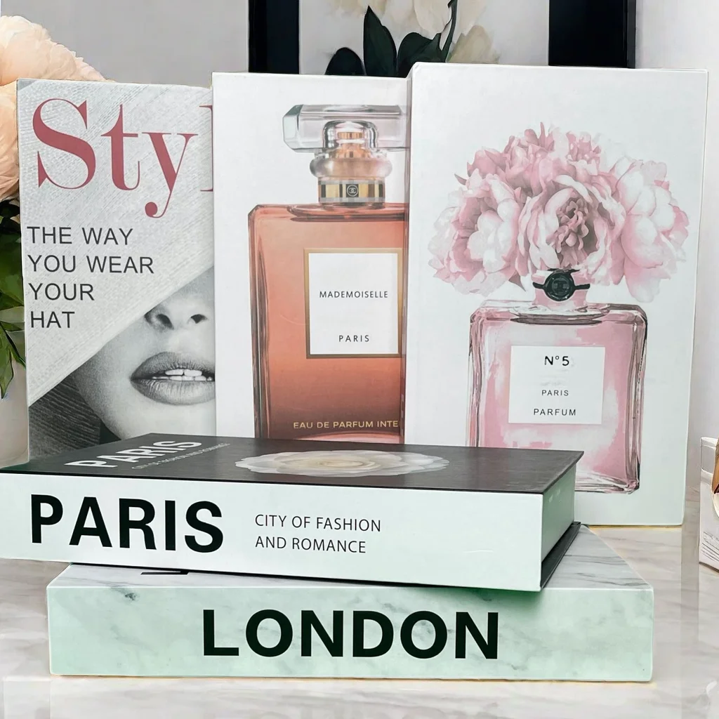 Luxury Perfume Brand Custom Fashion Girl Fake Books Coffee Table Decoration Faux Decorative Book Storage Box Living Room Decor