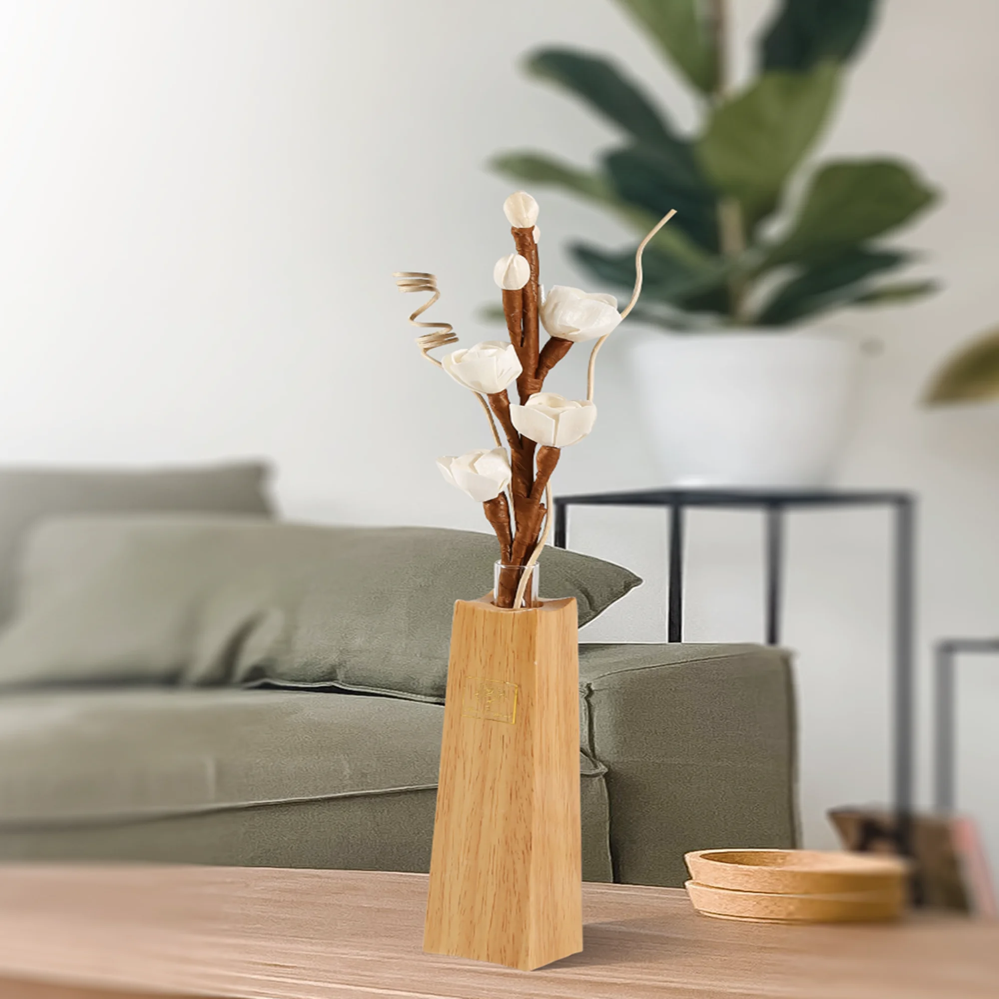 Trmbacy Handmade Sola White Rose Wood Flower Reed Diffuser, with Rattan Sticks, for Room Fragrance & Home Decora