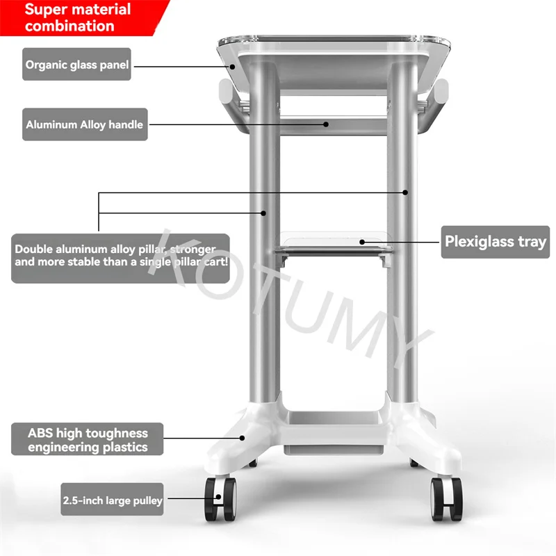 Carrelli in alluminio Carrello per strumenti per salone di bellezza Carrello per strumenti Base in acrilico Clinica odontoiatrica B Personalizzazione ad ultrasuoni Carrello medico - immagine 3