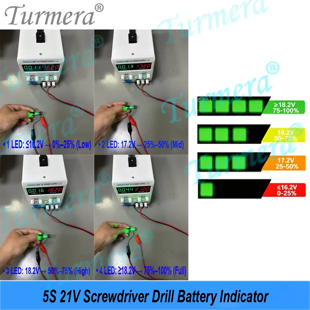 4LED 배터리 용량 표시기 3S 12.6V 5S 18V 21V Turmera 전력 모니터 DIY 18650 21700 드릴 스크루드라이버 배터리용 셀