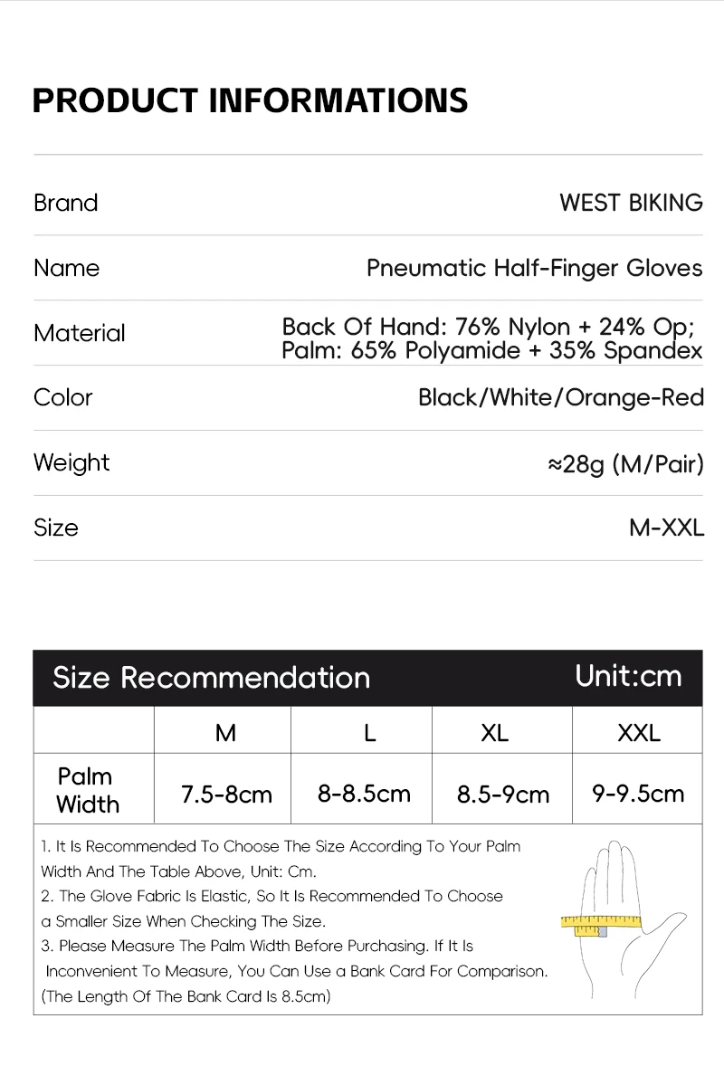 WEST BIKING Fahrradhandschuhe ELASTIC INTERFACE TEAM PALM 80 KG/m³ Polsterung Radfahrhandschuhe Unisex Rutschfeste Halbfinger-Fahrradhandschuhe – Detail 21