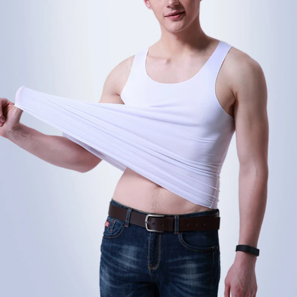 Men Undershirt Ice Silk Tank Top Traceless Slim Fit Sports Sleeveless Breathable Singlet