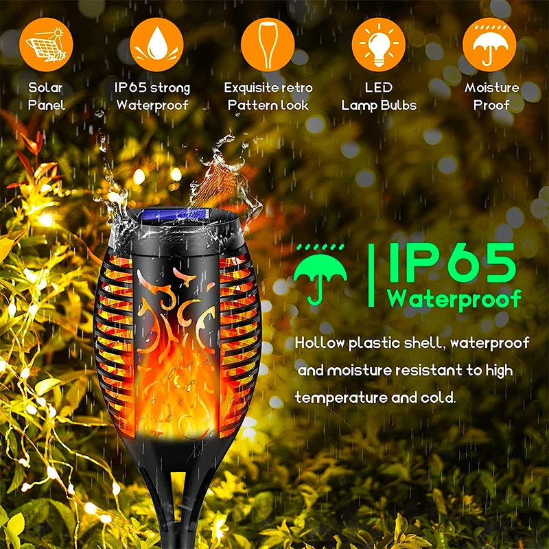 Solar Torch Light LED Flickering Flame Decor Outdoor Lighting Waterproof Garden Pathway Lamp For Outside Patio Path Yard Lawn