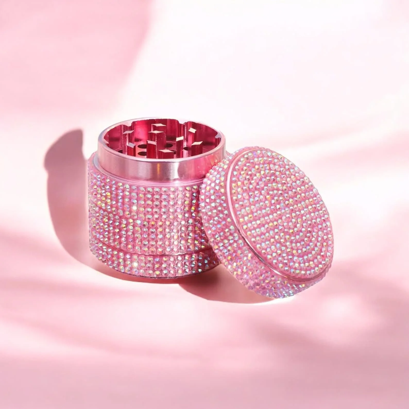 40mm/1.57inch Crystal Pink Aluminum Bling Bling Herb Grinder 2