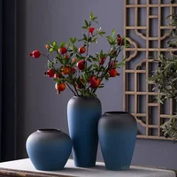 High Grade Ceramic Vase, Flower Arrangement, Frosted, Blue, Living Room, Bedroom, Dining Room, Study Room, Table Top Decor, 1Pc 1