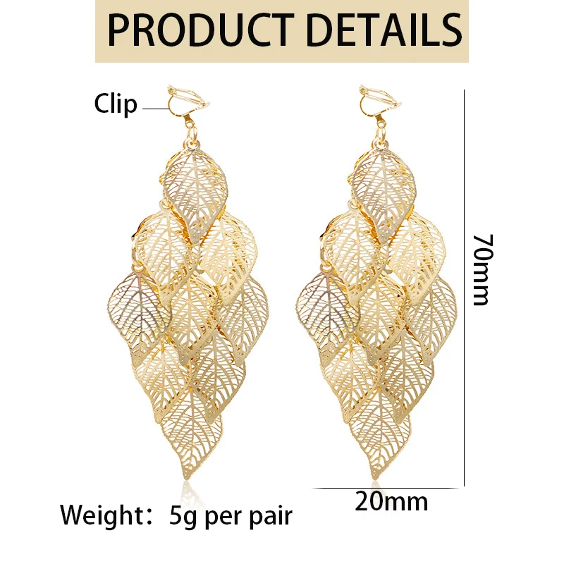 Clip on Earrings Bohemian Vintage Hollow Leaf For Women