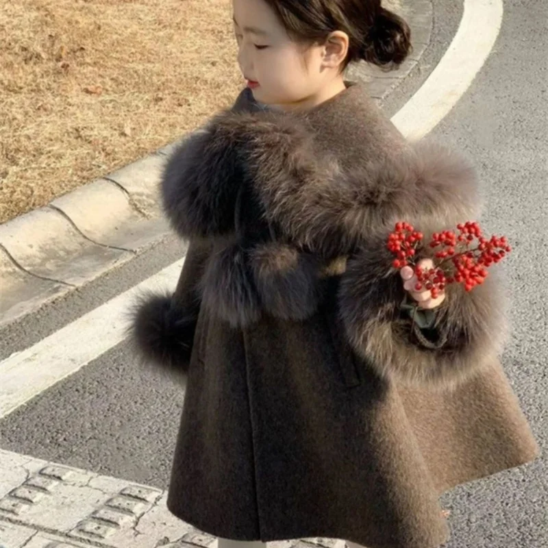 Kids jacket girls trench coats Girls Woolen Coat Overcoat Jacket Windbreak Outerwear Fuzzy Thicken Winter Warm Snowsuits Christmas Gift Children's Clothing