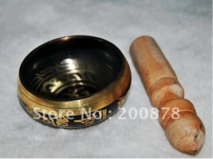 Tibetan Brass Small Singing Bowl 8CM Six Wds Mantras Buddhist Meditation Basin 3