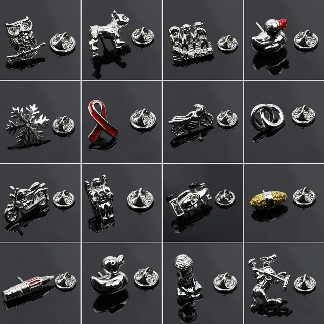 High Quality Men's Lapel Pin Sliver Noveltly Owl Leaf Duck Bulldog Pen Brooch Shirt Collar Necktie Pin Jewelry Accessories Gift